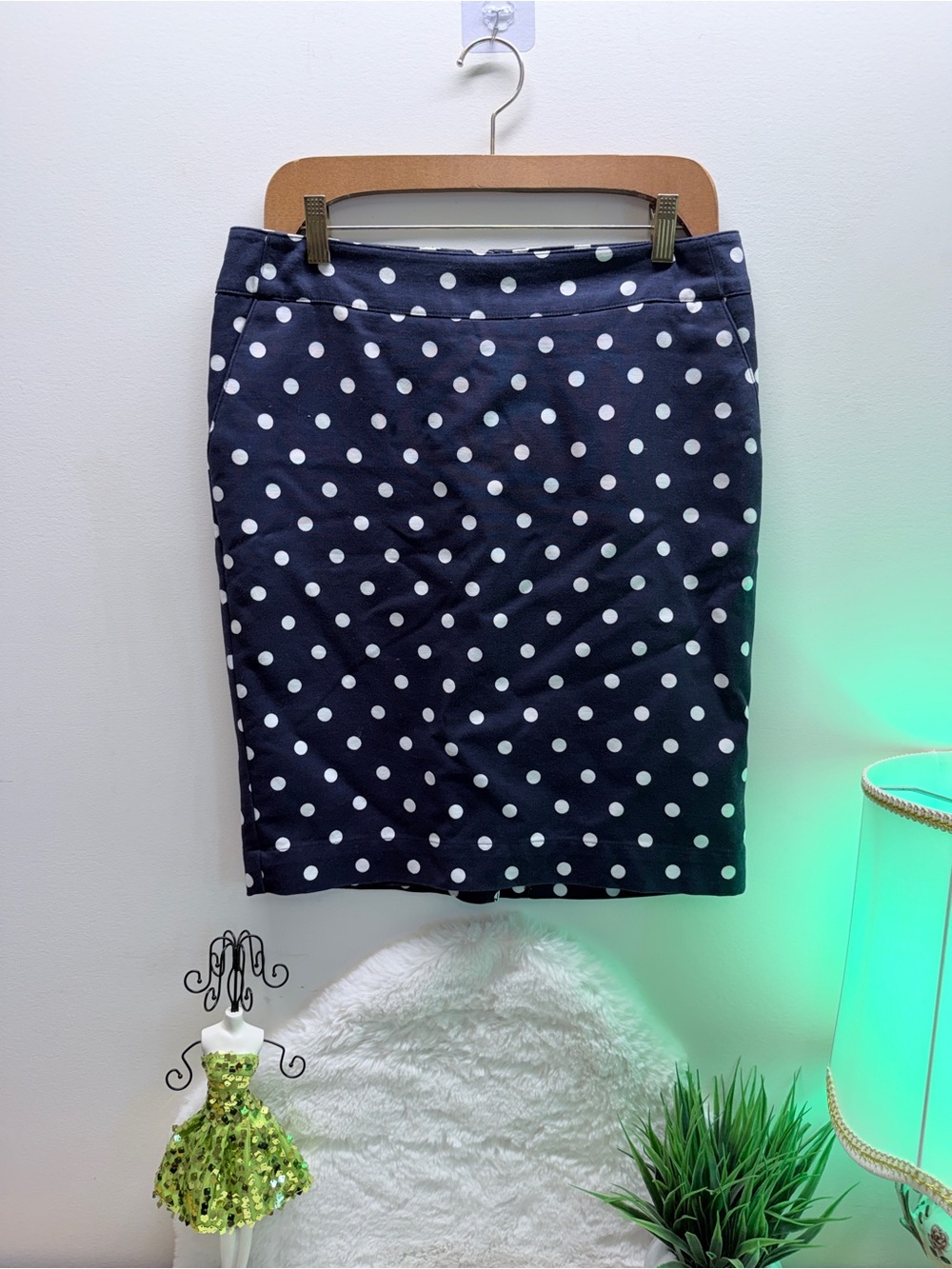 Merona Navy and White Polka Dot Midi Skirt